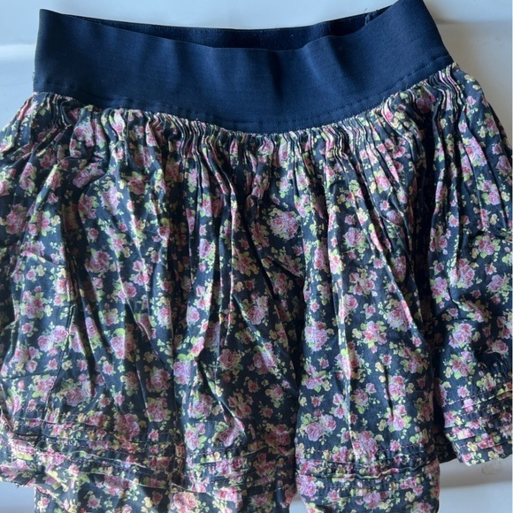 Abercrombie & Fitch Pink Full Floral Faded Blue Frilly Skirt Elastic Waist::L::
